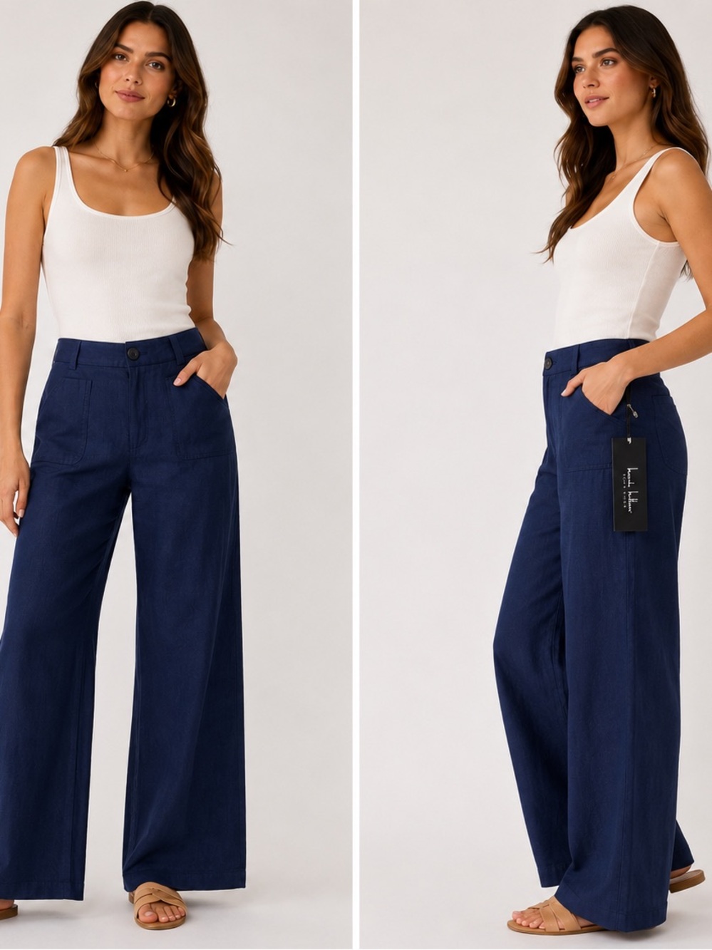 Nicole Miller New York Women’s Size 8 Navy Blue Linen Blend Wide Leg Pants NWT